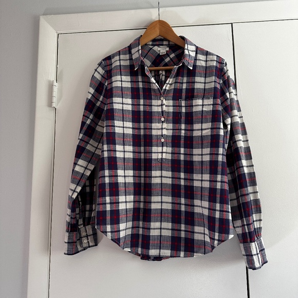 J. Crew Factory Tops - J. Crew Factory linen feel size L plaid pop over